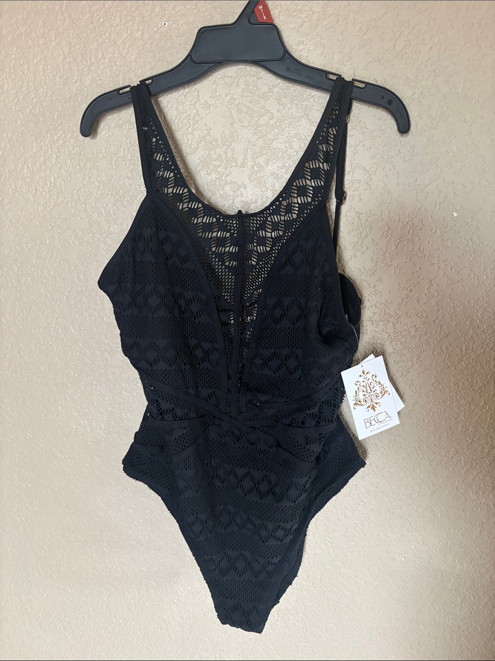 BECCA Black Crochet One-Piece Swimsuit with Twist Waist